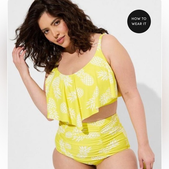 New! Set! Torrid sz 3 Pineapple Swim Bathing Suit Flounce Top Bottoms 3X - Picture 1 of 6